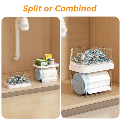 2-in-1 Trash Bag Holder Laundry & Dishwasher Pods Container,Garbage Bag Dispenser with Removable Lids,Kitchen Organizer and Under Sink Storage Box