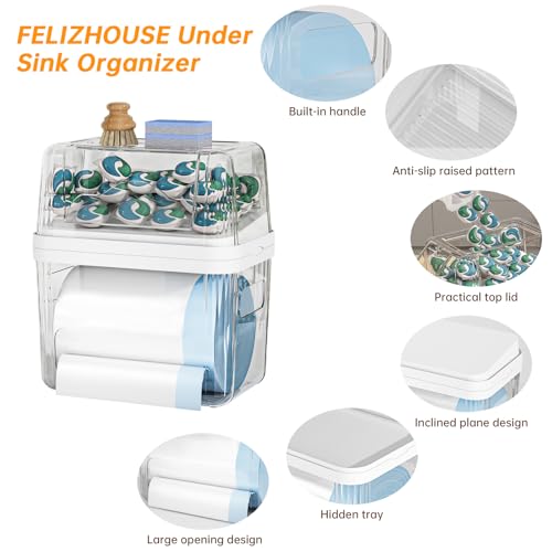 2-in-1 Trash Bag Holder Laundry & Dishwasher Pods Container,Garbage Bag Dispenser with Removable Lids,Kitchen Organizer and Under Sink Storage Box