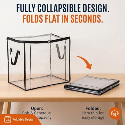Extra Large Clear Pvc Storage Bags with Zipper Handles Heavy Duty Thick Plastic Clear Storage Bins for Clothes Blankets Toys Moving Foldable Closet Organizer Storage Containers (3, Black, L)