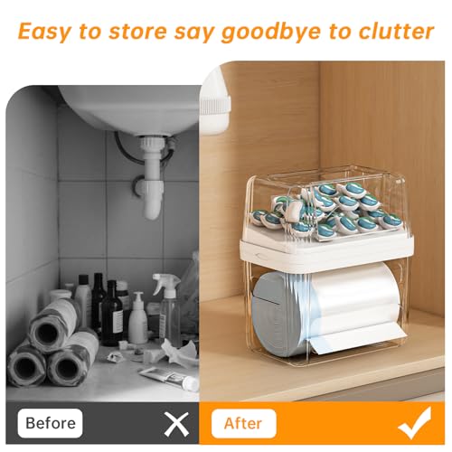 2-in-1 Trash Bag Holder Laundry & Dishwasher Pods Container,Garbage Bag Dispenser with Removable Lids,Kitchen Organizer and Under Sink Storage Box