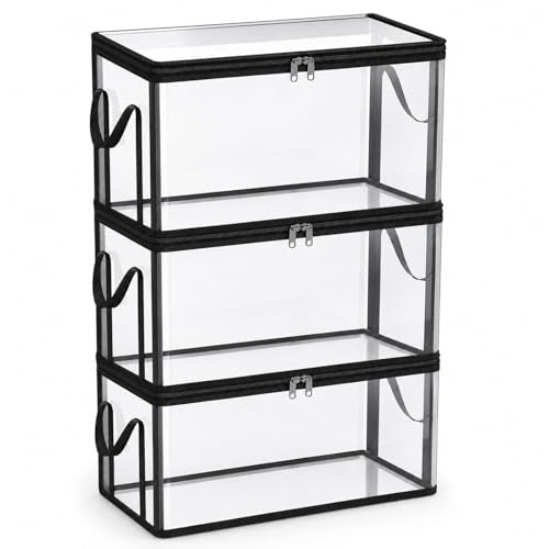 HICOOL Large Clear Thick Plastic Storage Box with Hinged Lid, Heavy-Duty Durable High Capacity Organizer, Perfect for Home, Camping, Travel, Attic and Moving (3 PCS)