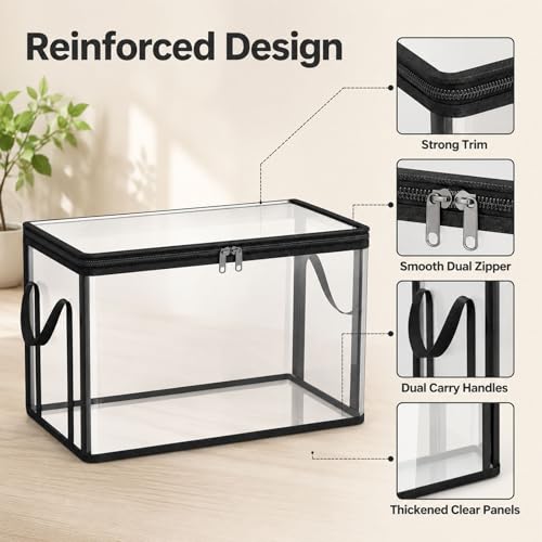 HICOOL Large Clear Thick Plastic Storage Box with Hinged Lid, Heavy-Duty Durable High Capacity Organizer, Perfect for Home, Camping, Travel, Attic and Moving (3 PCS)