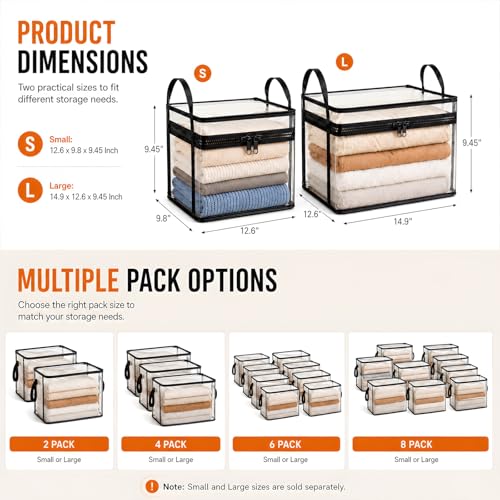 Extra Large Clear Pvc Storage Bags with Zipper Handles Heavy Duty Thick Plastic Clear Storage Bins for Clothes Blankets Toys Moving Foldable Closet Organizer Storage Containers (3, Black, L)