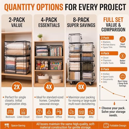 Extra Large Clear Pvc Storage Bags with Zipper Handles Heavy Duty Thick Plastic Clear Storage Bins for Clothes Blankets Toys Moving Foldable Closet Organizer Storage Containers (3, Black, L)