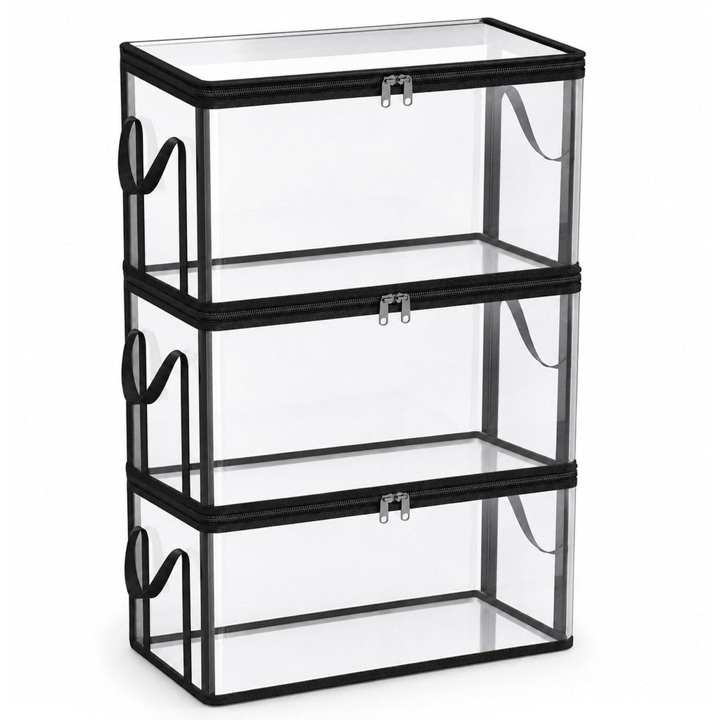 HICOOL Large Clear Thick Plastic Storage Box with Hinged Lid, Heavy-Duty Durable High Capacity Organizer, Perfect for Home, Camping, Travel, Attic and Moving (3 PCS)
