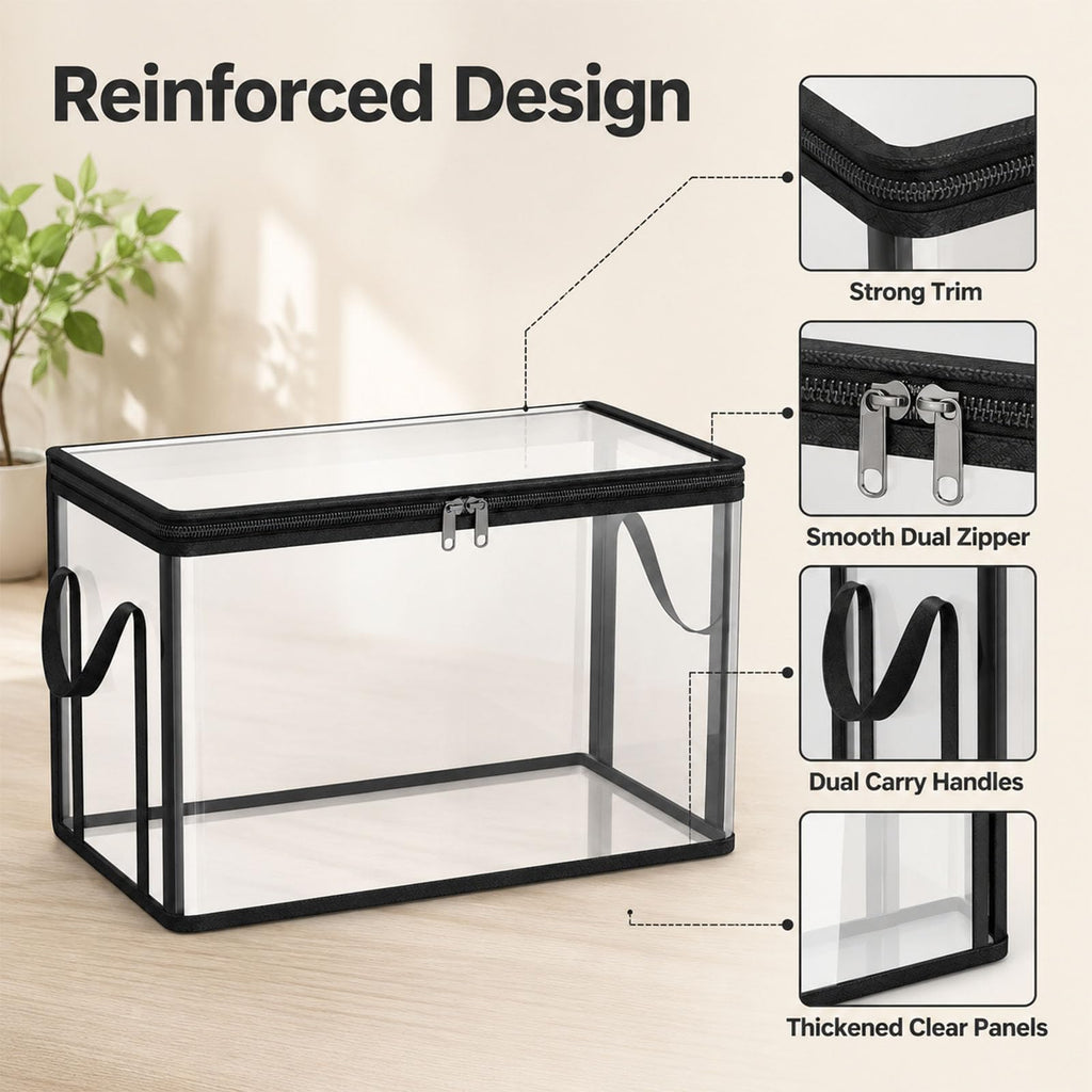 HICOOL Large Clear Thick Plastic Storage Box with Hinged Lid, Heavy-Duty Durable High Capacity Organizer, Perfect for Home, Camping, Travel, Attic and Moving (3 PCS)