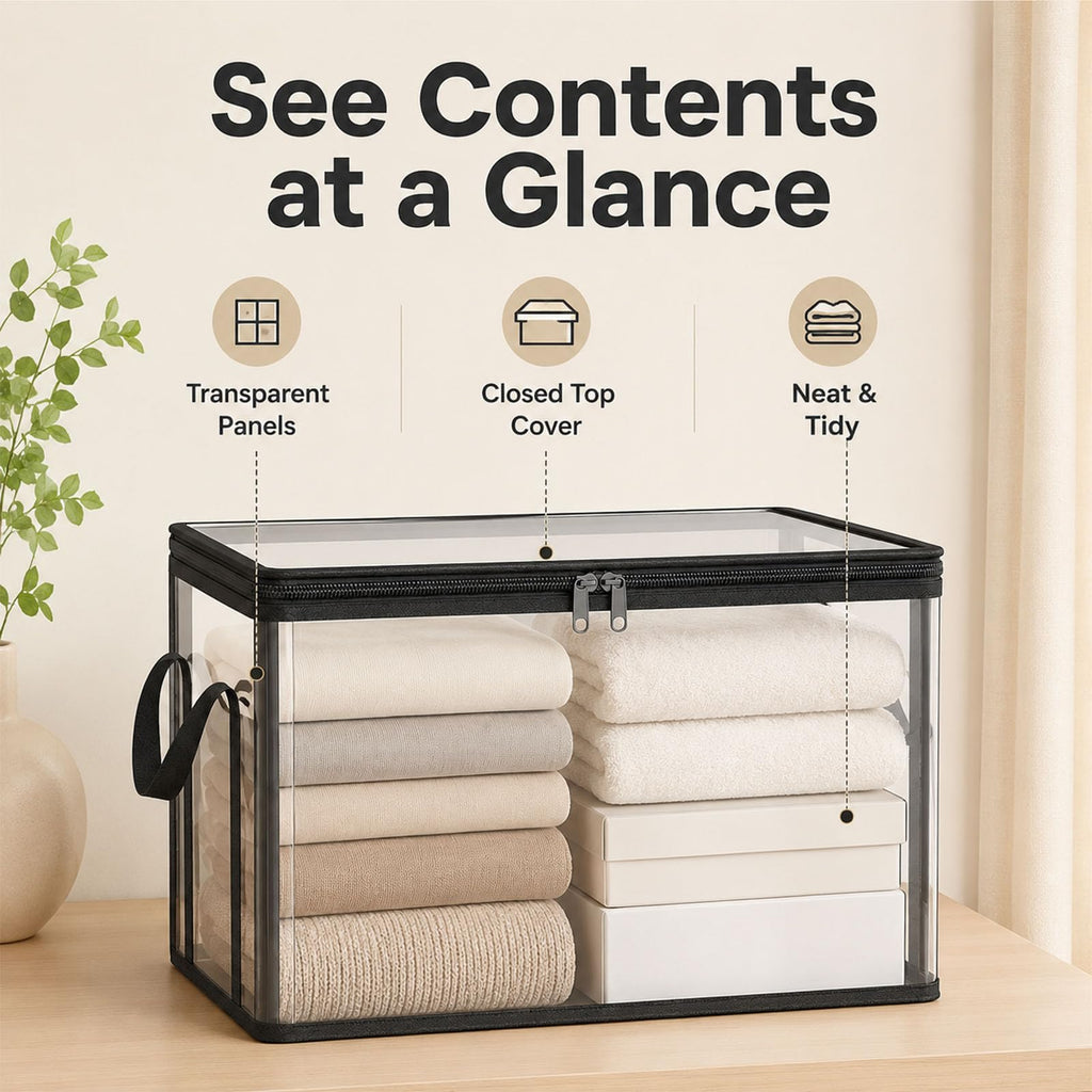 HICOOL Large Clear Thick Plastic Storage Box with Hinged Lid, Heavy-Duty Durable High Capacity Organizer, Perfect for Home, Camping, Travel, Attic and Moving (3 PCS)