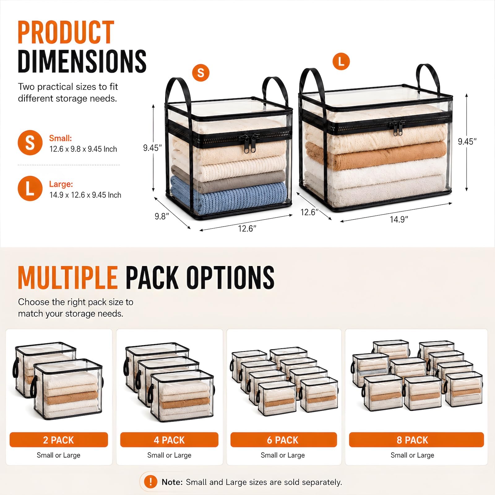 Extra Large Clear Pvc Storage Bags with Zipper Handles Heavy Duty Thick Plastic Clear Storage Bins for Clothes Blankets Toys Moving Foldable Closet Organizer Storage Containers (3, Black, L)