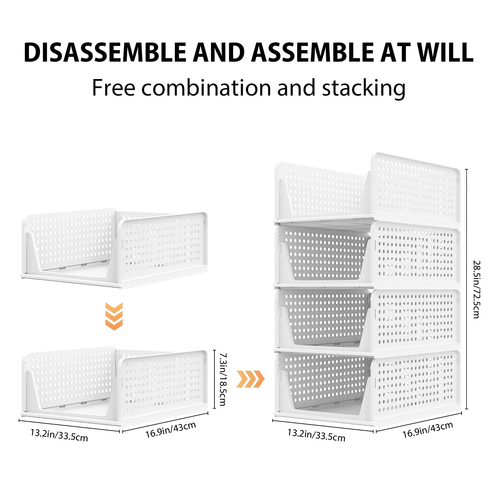 Wardrobe Storage Organiser, 4 Pack Stackable Storage Boxes Clothes Storage,Cupboard Storage Organiser, Under Sink Storage