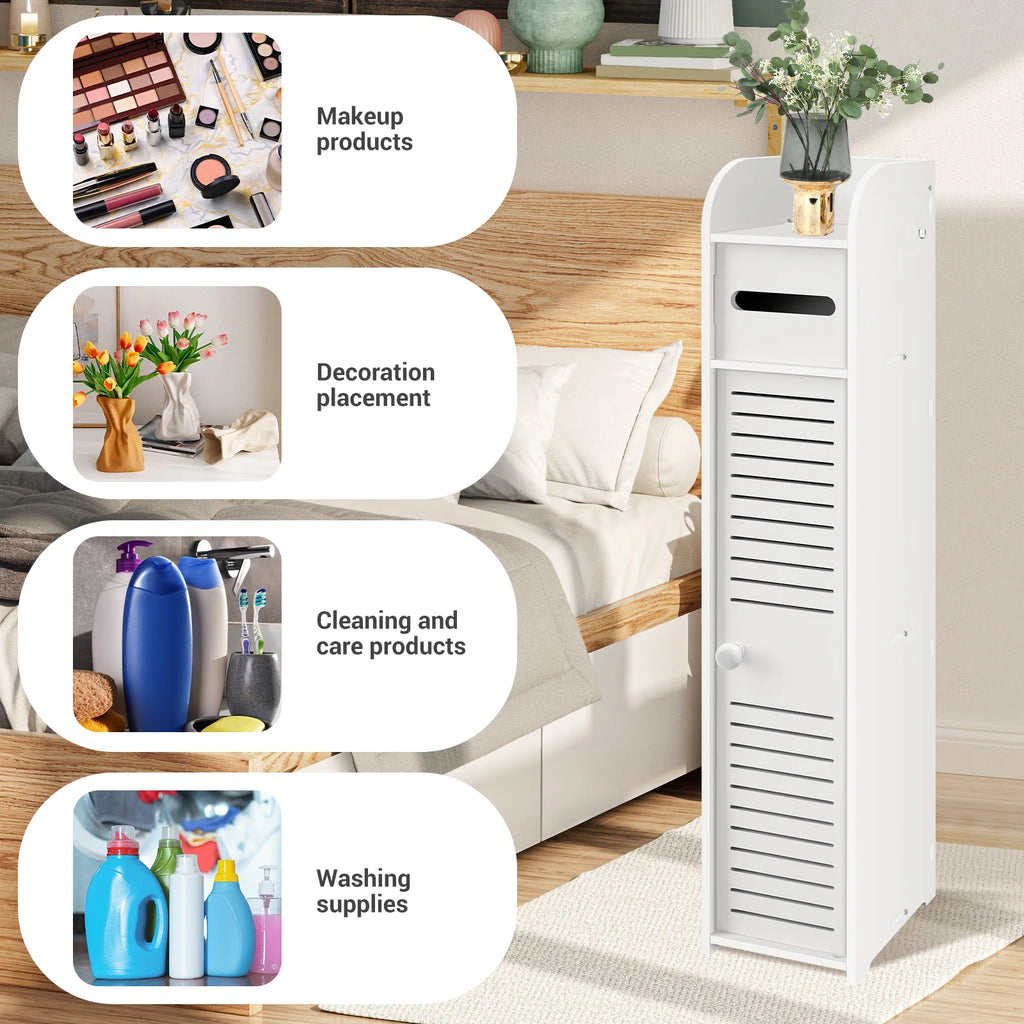 BRIEFNESS  White Bathroom Cabinet Tall Slimline Shelf Bathroom Cabinet Bathroom Organiser Bedroom Cabinet Living Room Organiser
