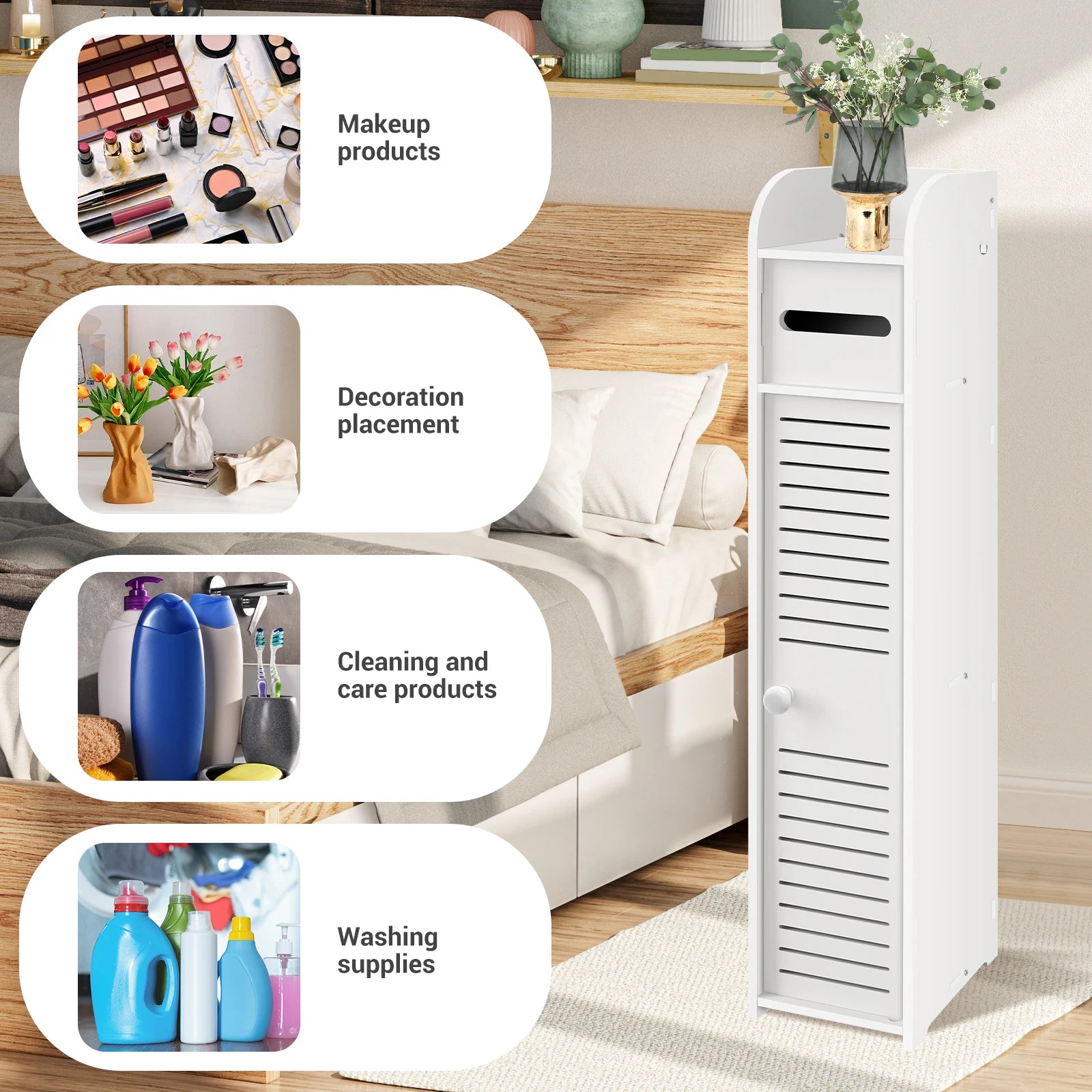BRIEFNESS  White Bathroom Cabinet Tall Slimline Shelf Bathroom Cabinet Bathroom Organiser Bedroom Cabinet Living Room Organiser