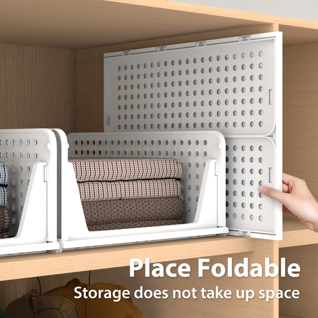 Wardrobe Storage Organiser, 4 Pack Stackable Storage Boxes Clothes Storage,Cupboard Storage Organiser, Under Sink Storage