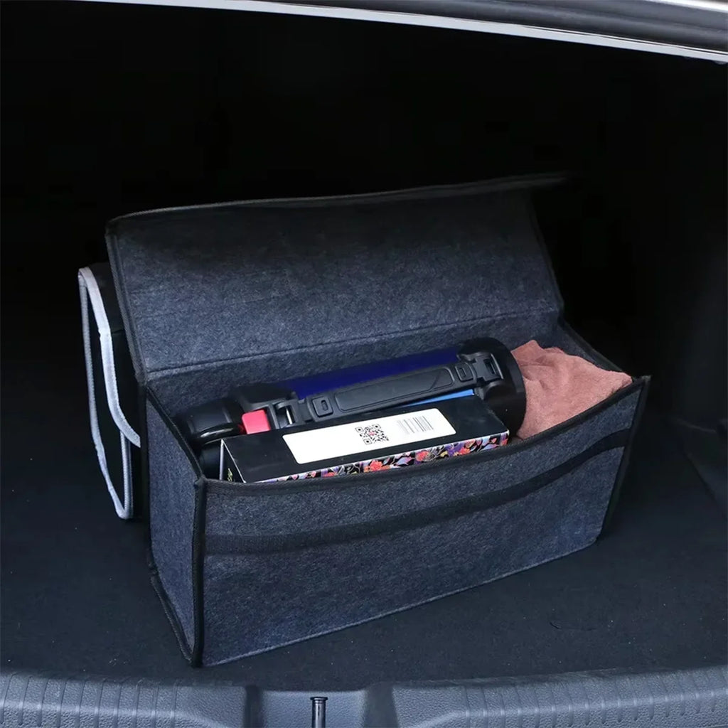 1 pc Dark Gray Car Felt Storage Box Organizer Trunk Cargo Bag Foldable