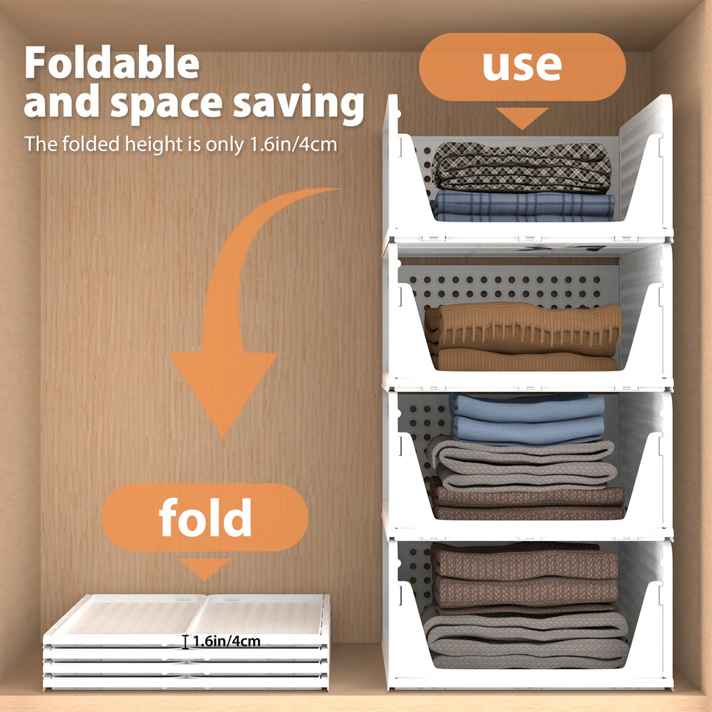 Wardrobe Storage Organiser, 4 Pack Stackable Storage Boxes Clothes Storage,Cupboard Storage Organiser, Under Sink Storage