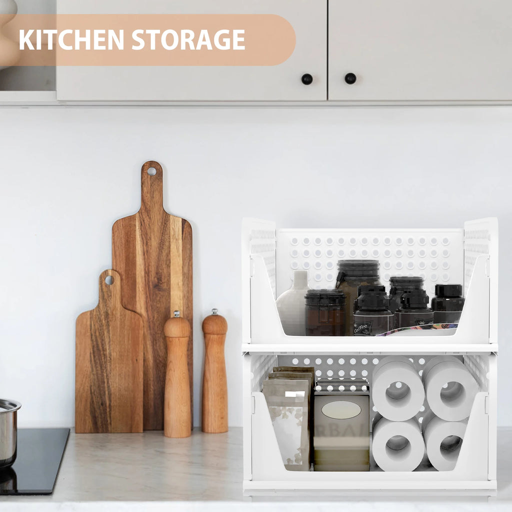 Wardrobe Storage Organiser, 4 Pack Stackable Storage Boxes Clothes Storage,Cupboard Storage Organiser, Under Sink Storage