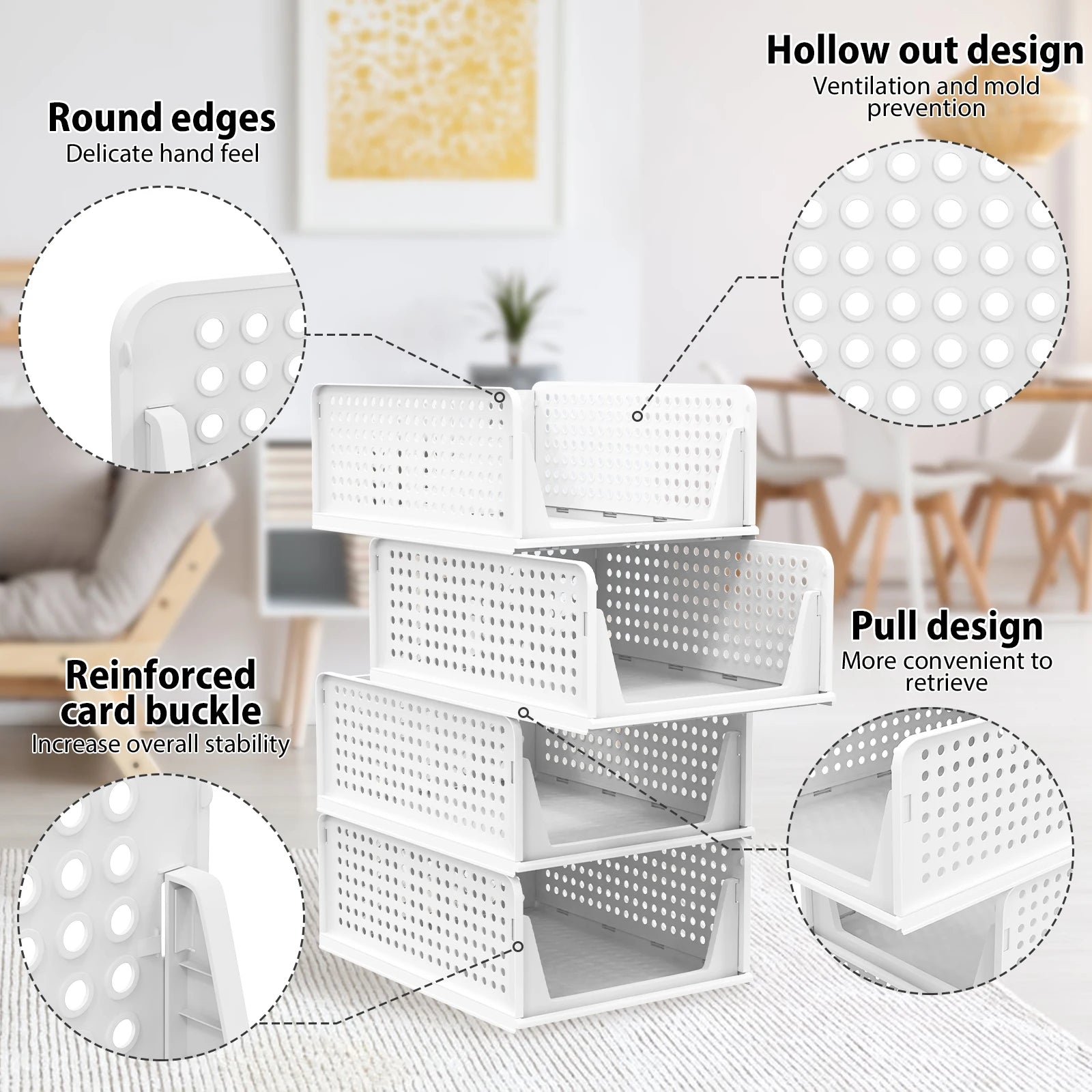 Wardrobe Storage Organiser, 4 Pack Stackable Storage Boxes Clothes Storage,Cupboard Storage Organiser, Under Sink Storage