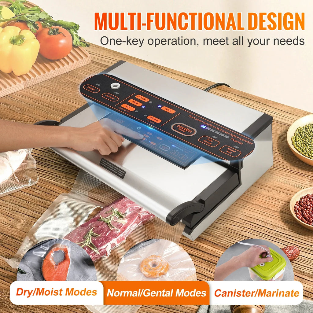 Commercial Vacuum Sealer Machine Multifunction Automatic Food Packaging with Bag Roll Storage Cutter for Home Kitchen