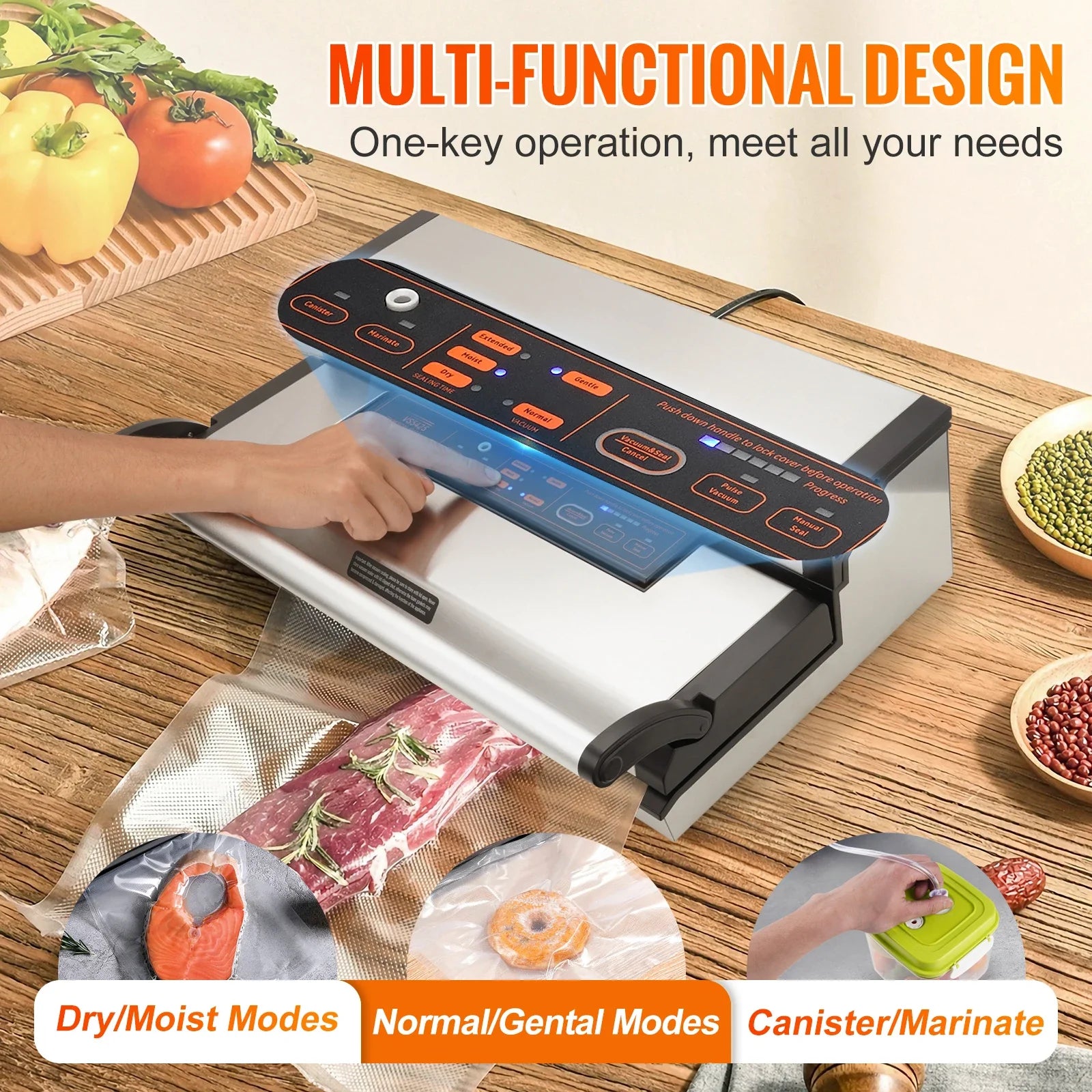 Commercial Vacuum Sealer Machine Multifunction Automatic Food Packaging with Bag Roll Storage Cutter for Home Kitchen