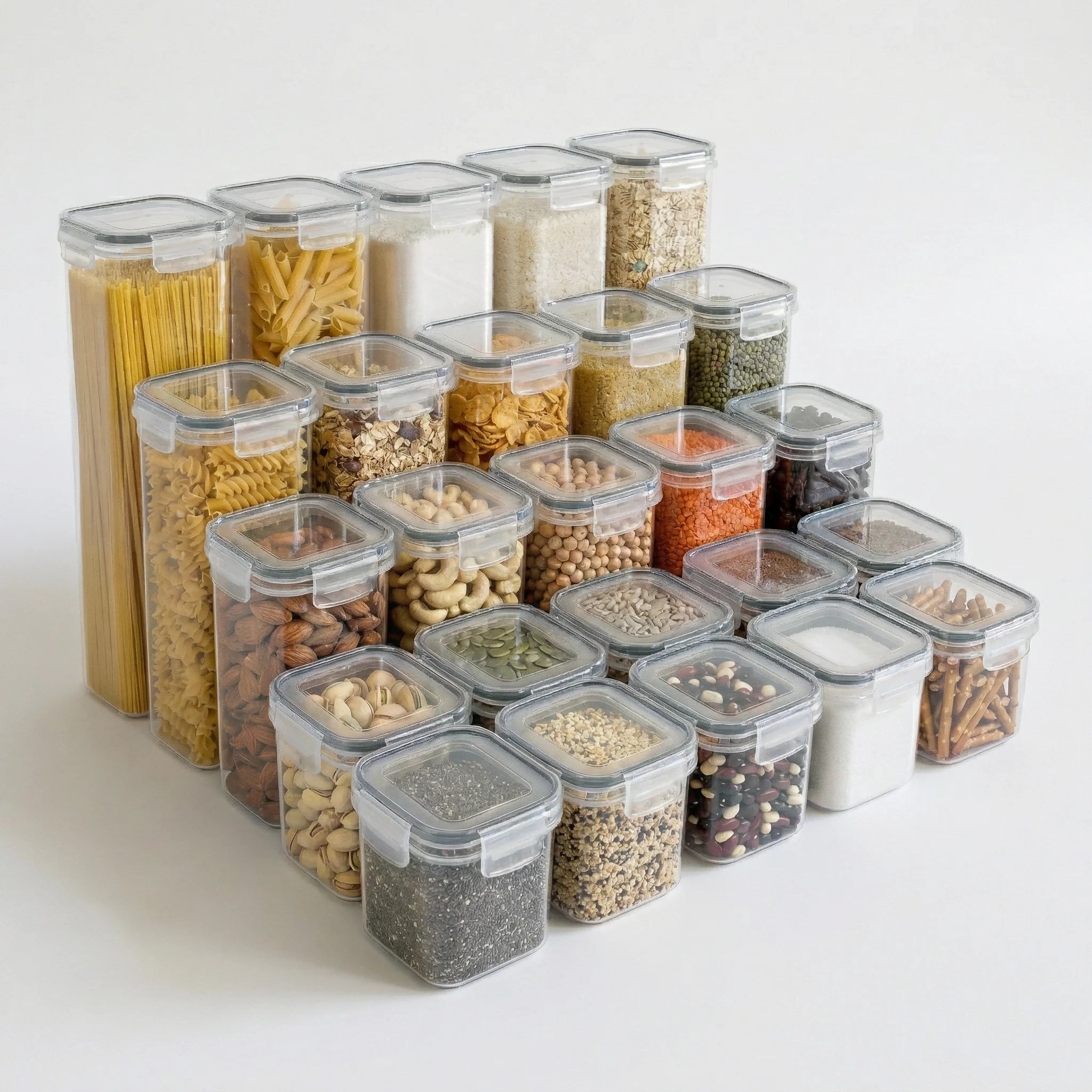 Airtight Food Storage Containers with Lids 25 Piece Set, BPA-Free Stackable Kitchen Pantry Organisation Boxes for Cereal, Pasta