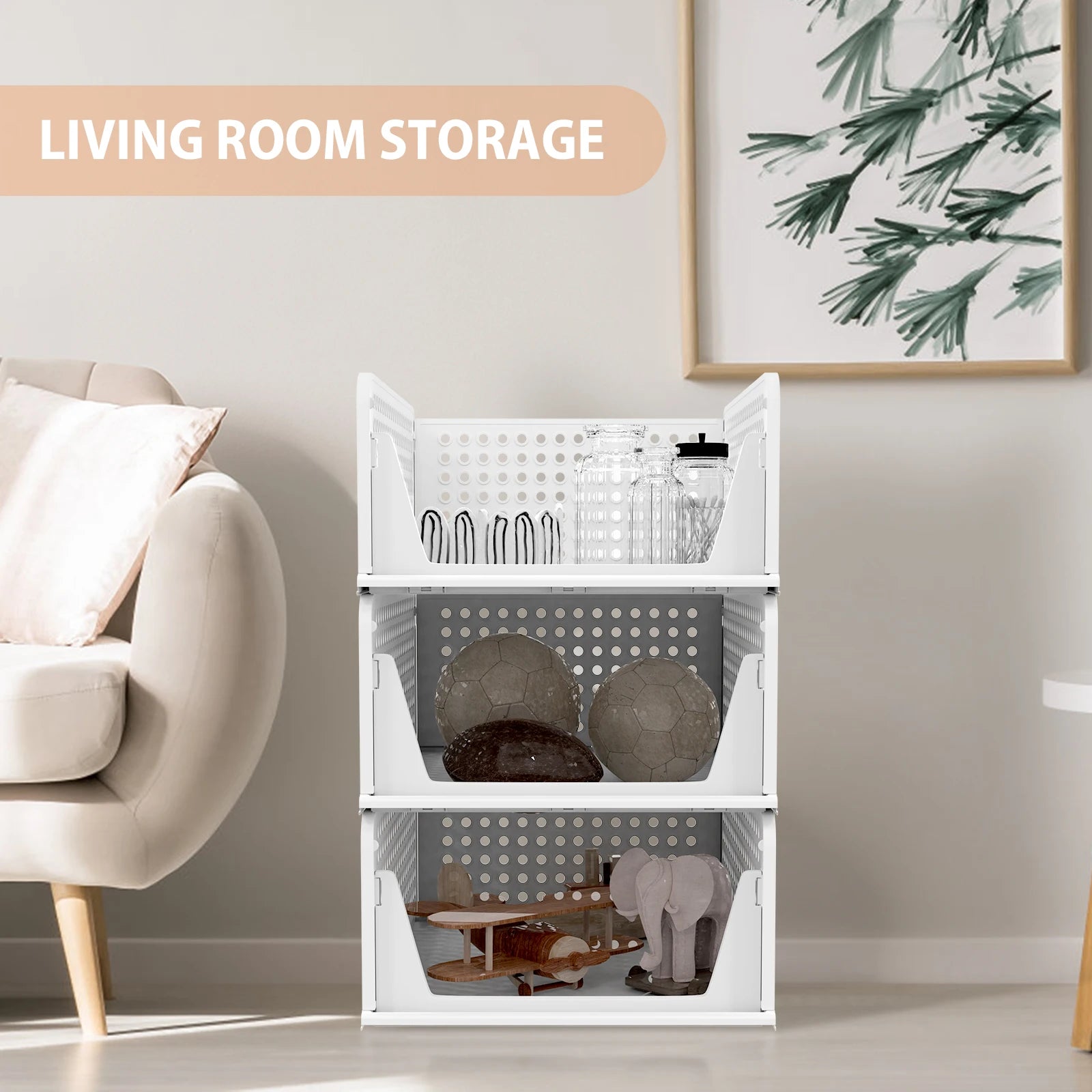 Wardrobe Storage Organiser, 4 Pack Stackable Storage Boxes Clothes Storage,Cupboard Storage Organiser, Under Sink Storage