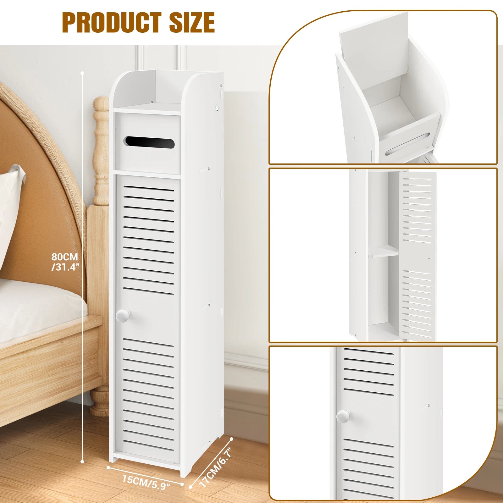 BRIEFNESS  White Bathroom Cabinet Tall Slimline Shelf Bathroom Cabinet Bathroom Organiser Bedroom Cabinet Living Room Organiser