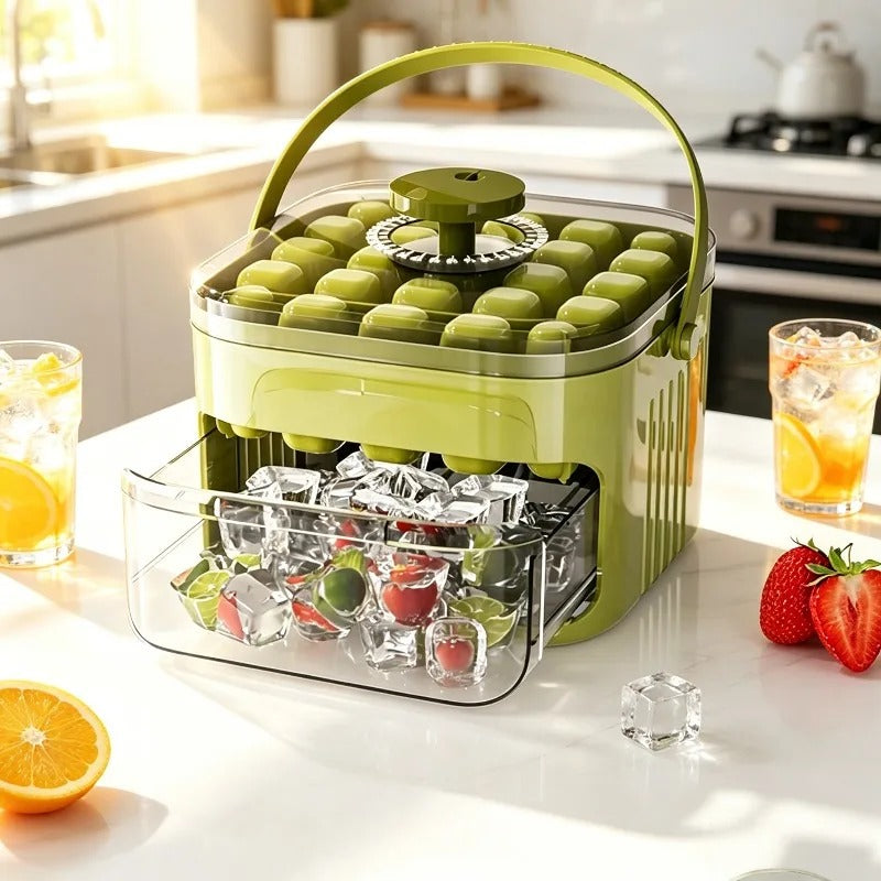 Easy Press Ice Cube Maker with Storage Box